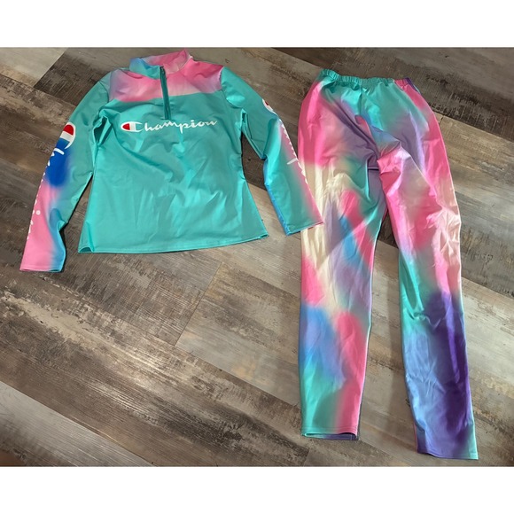 Champion Other - Champion Girls Tie Dye Quarter Zip Top and Leggings Set Teal Pink Purple Large